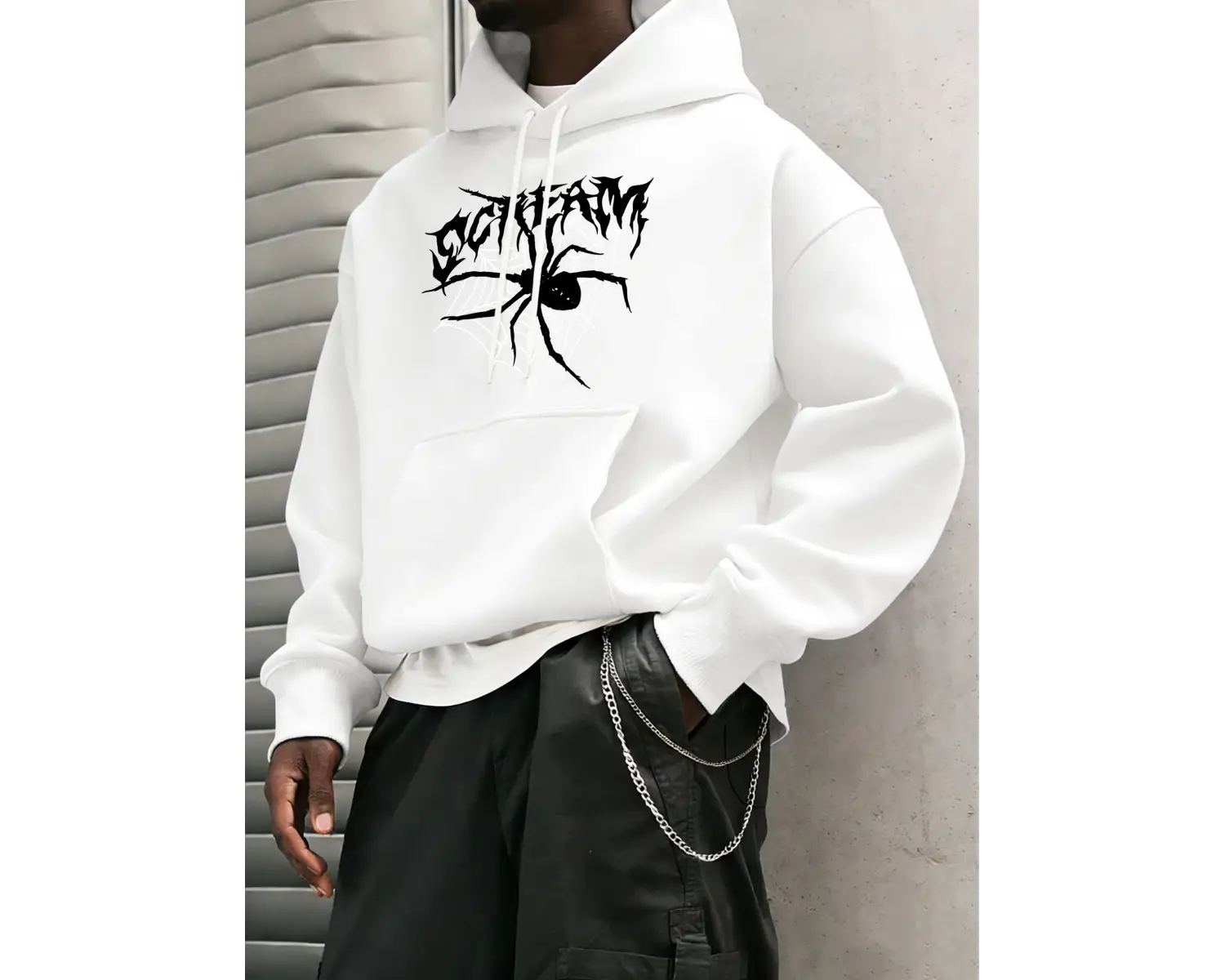 Büyük Siyah Bir Örümcek Kırmızı Örümcek Ağı Üzerinde Yatıyor Baskılı Erkek Bol Rahat Sokak Gi