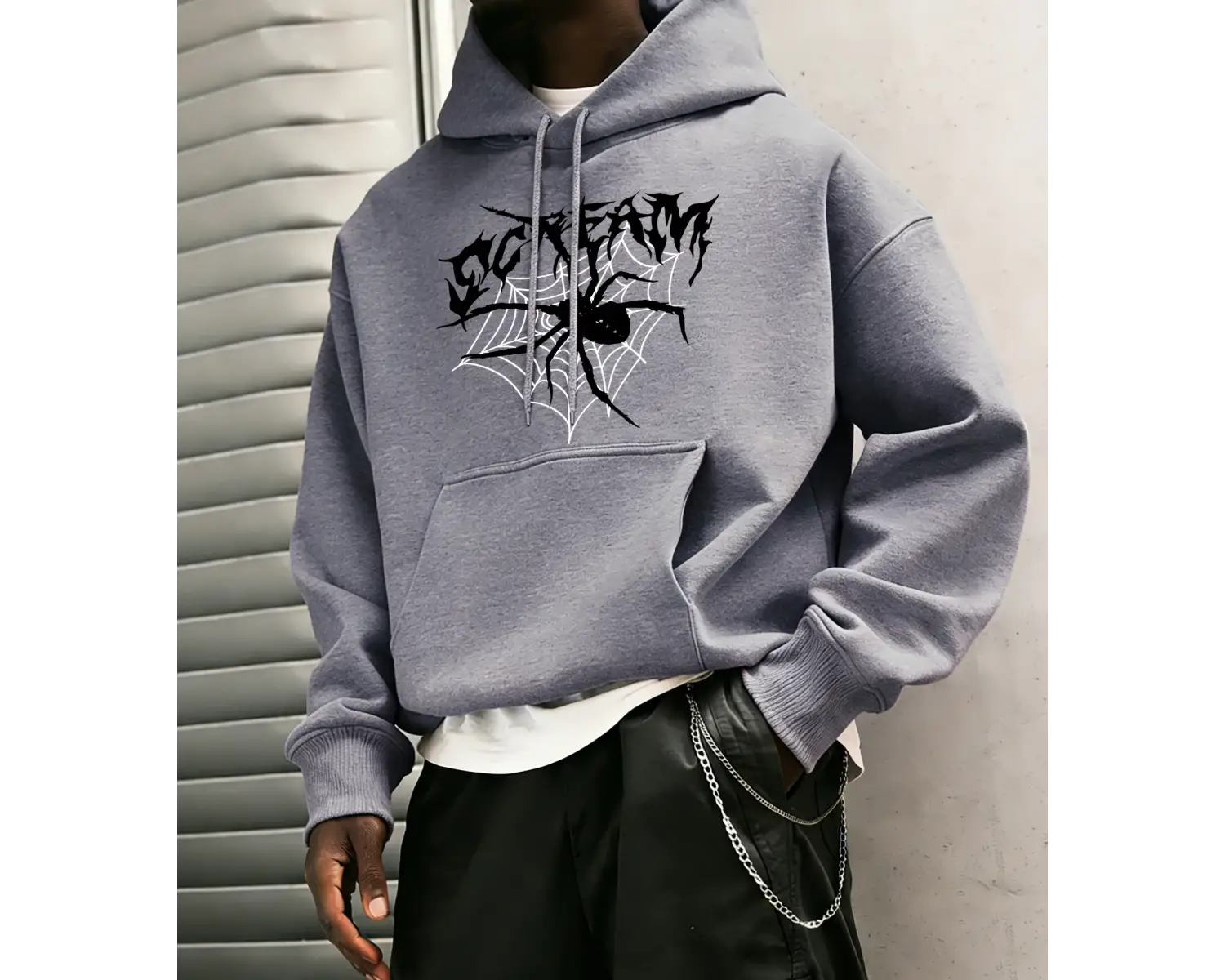 Büyük Siyah Bir Örümcek Kırmızı Örümcek Ağı Üzerinde Yatıyor Baskılı Erkek Bol Rahat Sokak Gi