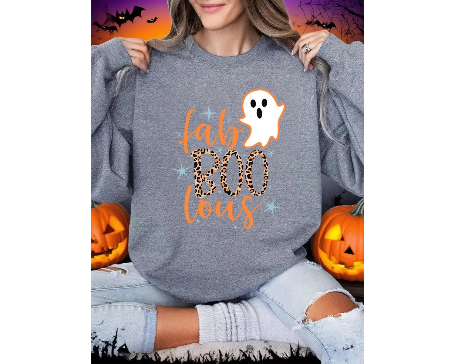 Cadılar bayramı Kaçan Küçük Hayalet Baskı Tişörtü Bayan Kış Polar Sıcak Hoodie Crewneck Gevşe