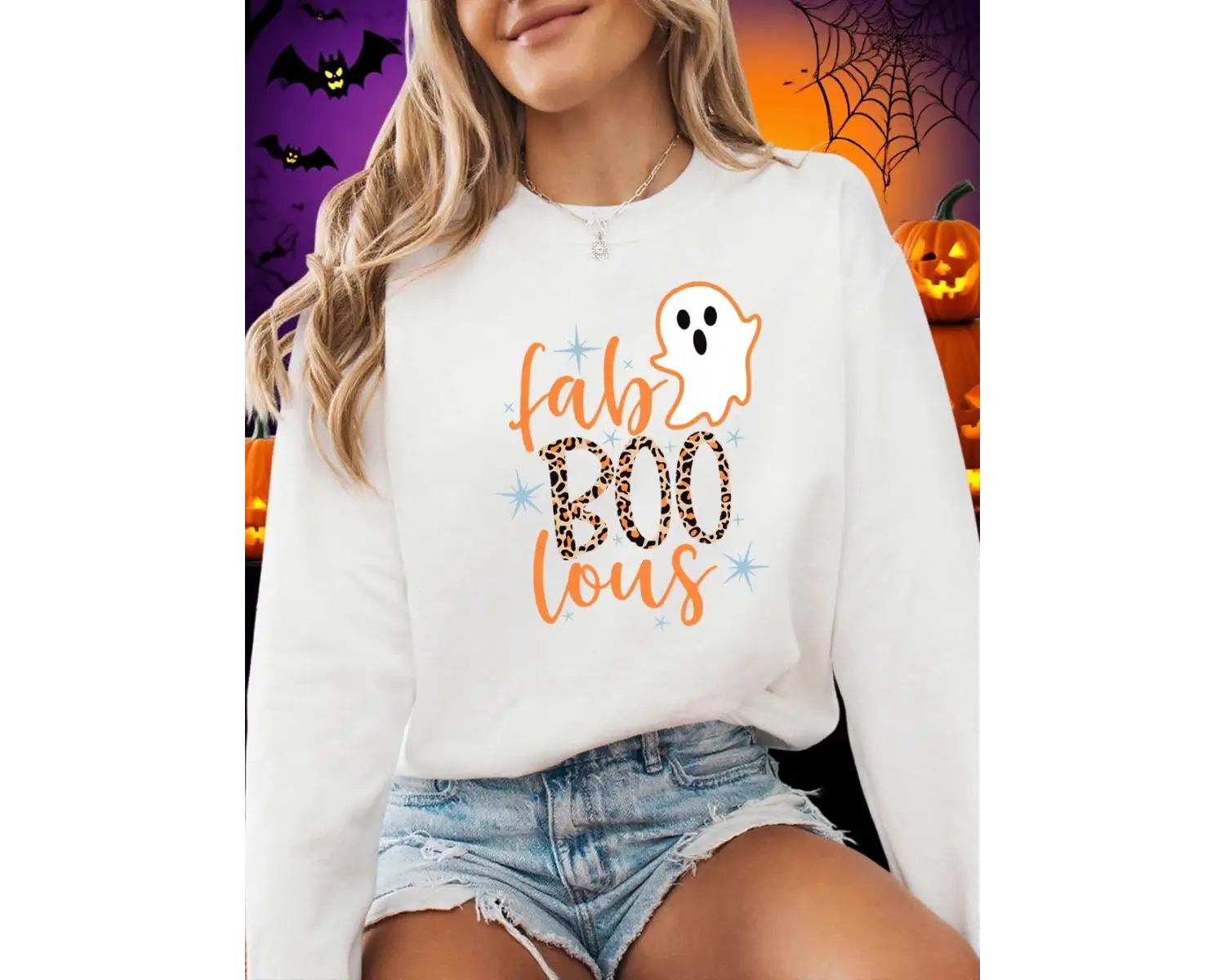 Cadılar bayramı Kaçan Küçük Hayalet Baskı Tişörtü Bayan Kış Polar Sıcak Hoodie Crewneck Gevşe