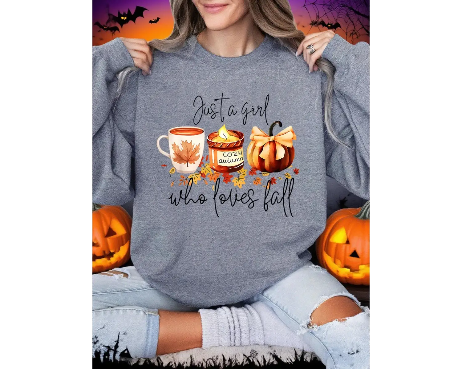 Cadılar bayramı Kazak Kadın Kız Sonbaharı Seven Kabak Baskılı Kapüşonlular Crewneck Gevşek Po