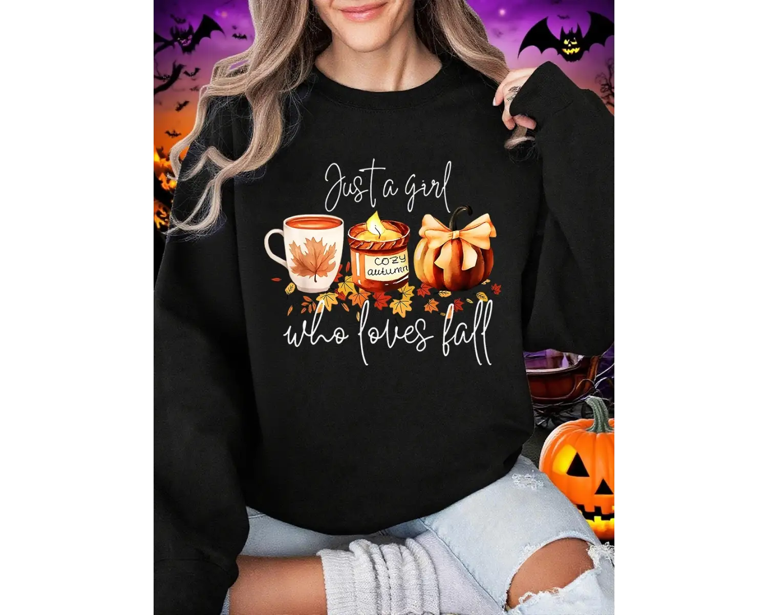 Cadılar bayramı Kazak Kadın Kız Sonbaharı Seven Kabak Baskılı Kapüşonlular Crewneck Gevşek Po