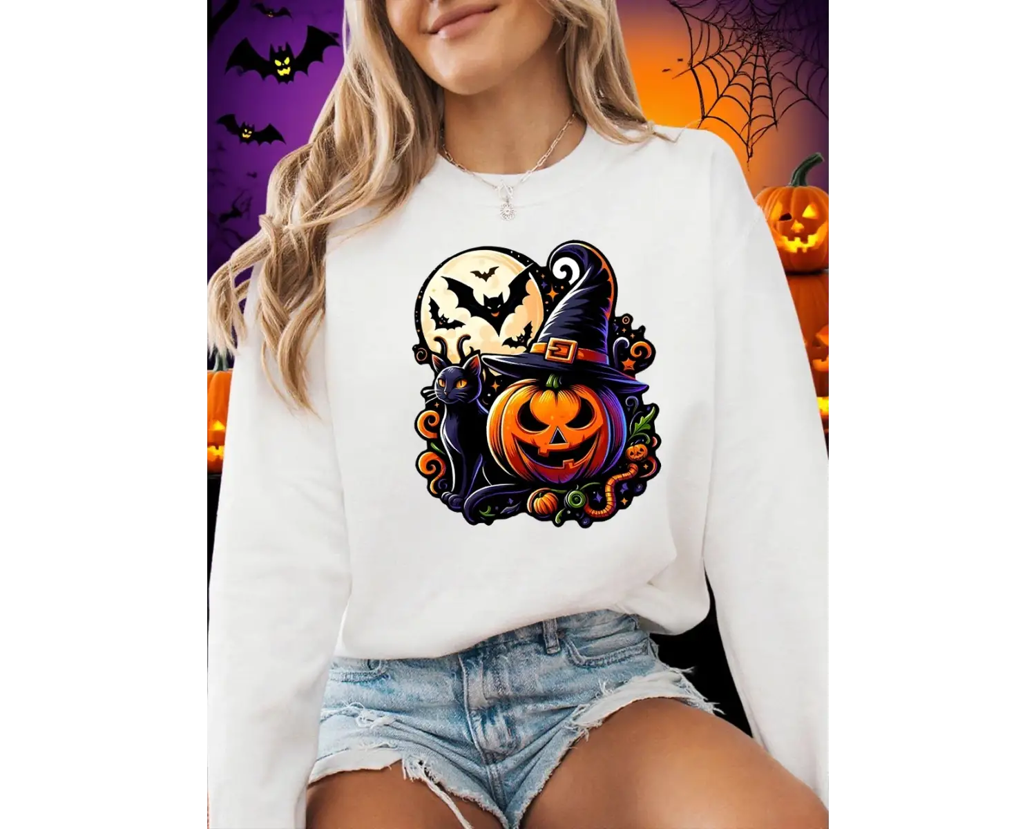 Cadılar bayramı Şapka Ve Kabak Baskılar Tişörtü Kadın Polar Sıcak Gevşek Hoodie Crewneck Teme