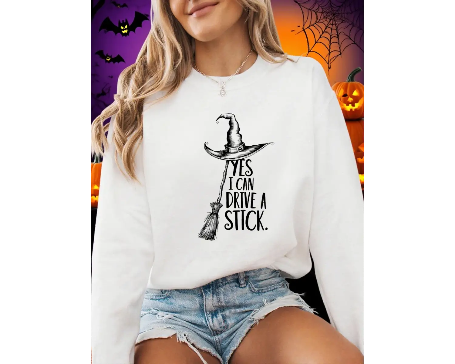 Cadılar Bayramı Tişörtleri Kadınlar Evet Sürüyorum Bir Çubukla Baskılar Yapıştırıyor Kapüşonl