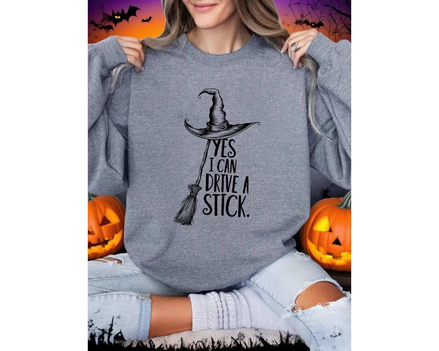 Cadılar Bayramı Tişörtleri Kadınlar Evet Sürüyorum Bir Çubukla Baskılar Yapıştırıyor Kapüşonl