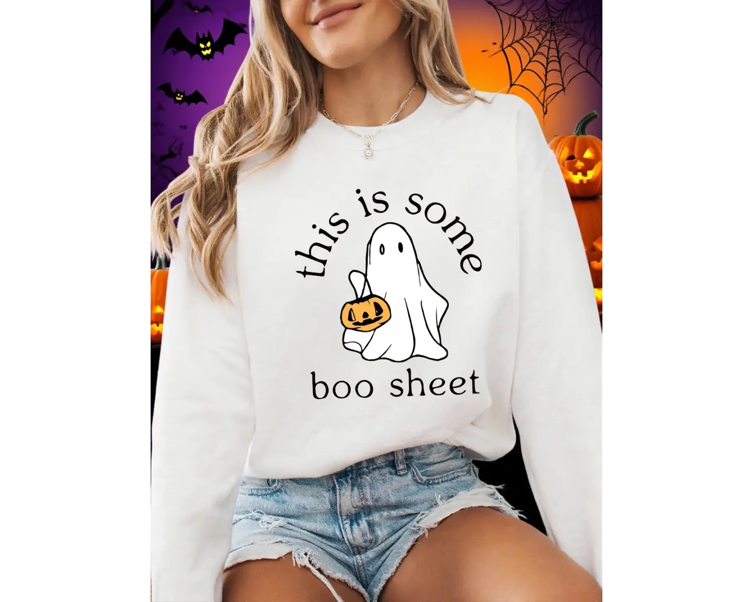 Cadılar Bayramı Tişörtleri Kadınlar İçin Bazı Boo Sheet Hayalet Baskılı Kapüşonlular Gevşek P