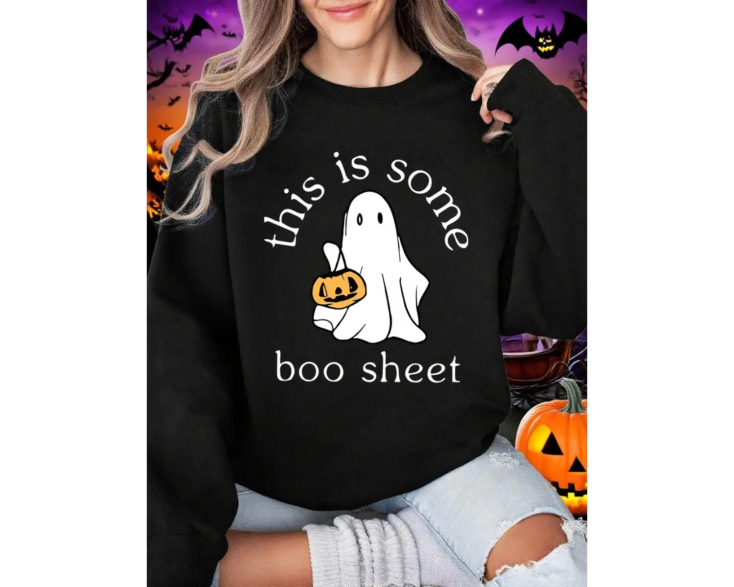 Cadılar Bayramı Tişörtleri Kadınlar İçin Bazı Boo Sheet Hayalet Baskılı Kapüşonlular Gevşek P