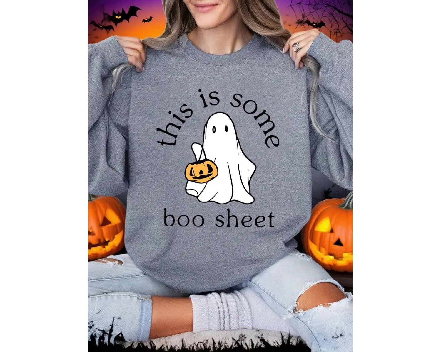 Cadılar Bayramı Tişörtleri Kadınlar İçin Bazı Boo Sheet Hayalet Baskılı Kapüşonlular Gevşek P