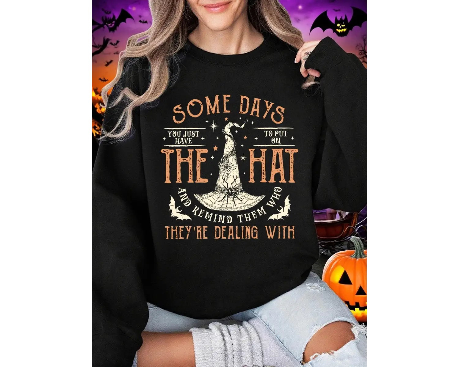 Cadılar bayramı Tişörtü Bayan Cadı Şapkası Yarasa Baskılı Kapüşonlular Bisiklet Yaka Gevşek P