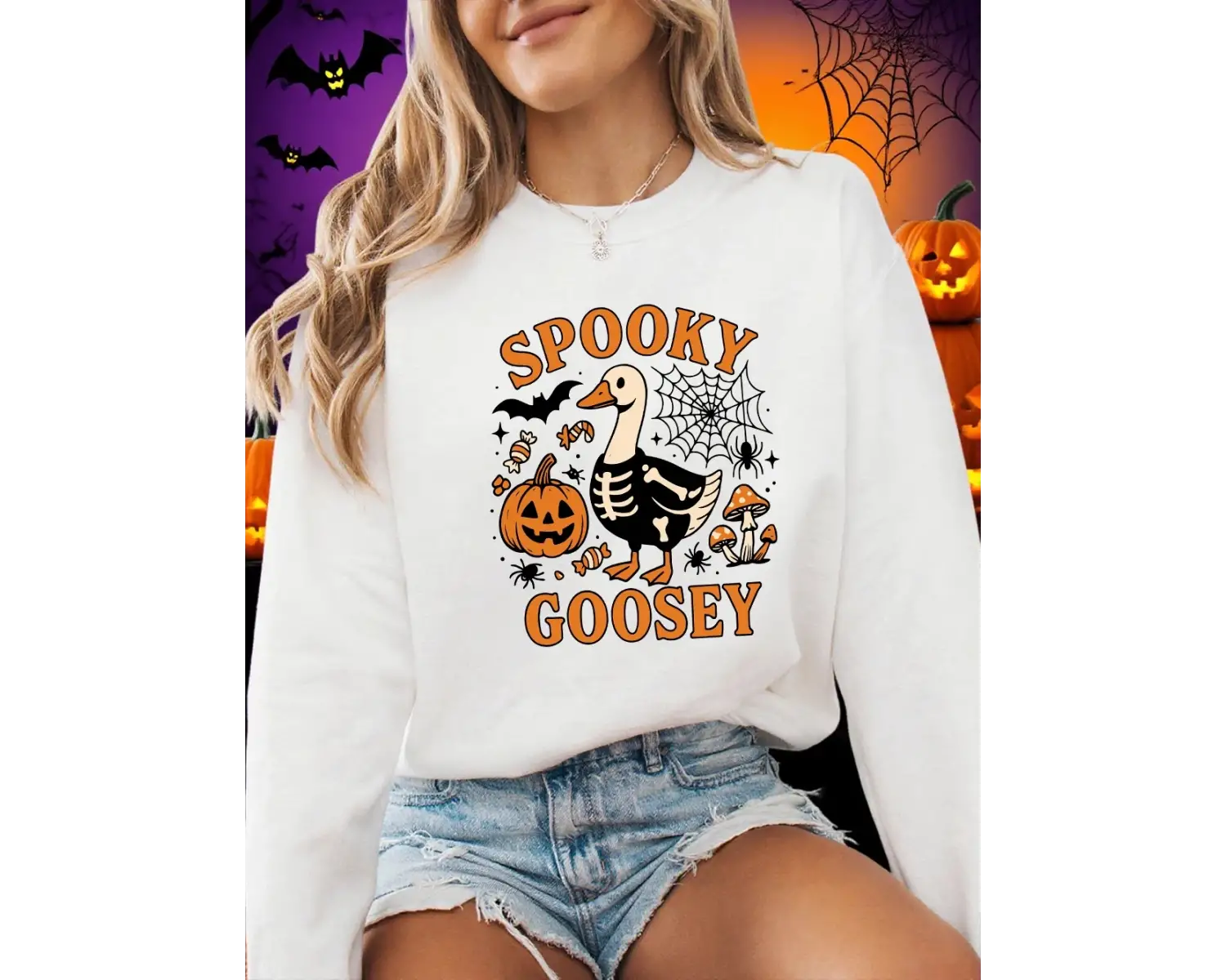 Cadılar bayramı Tişörtü Bayan Spooky Goosey Baskı Kapüşonlular Gevşek Polar Sıcak Bisiklet Ya