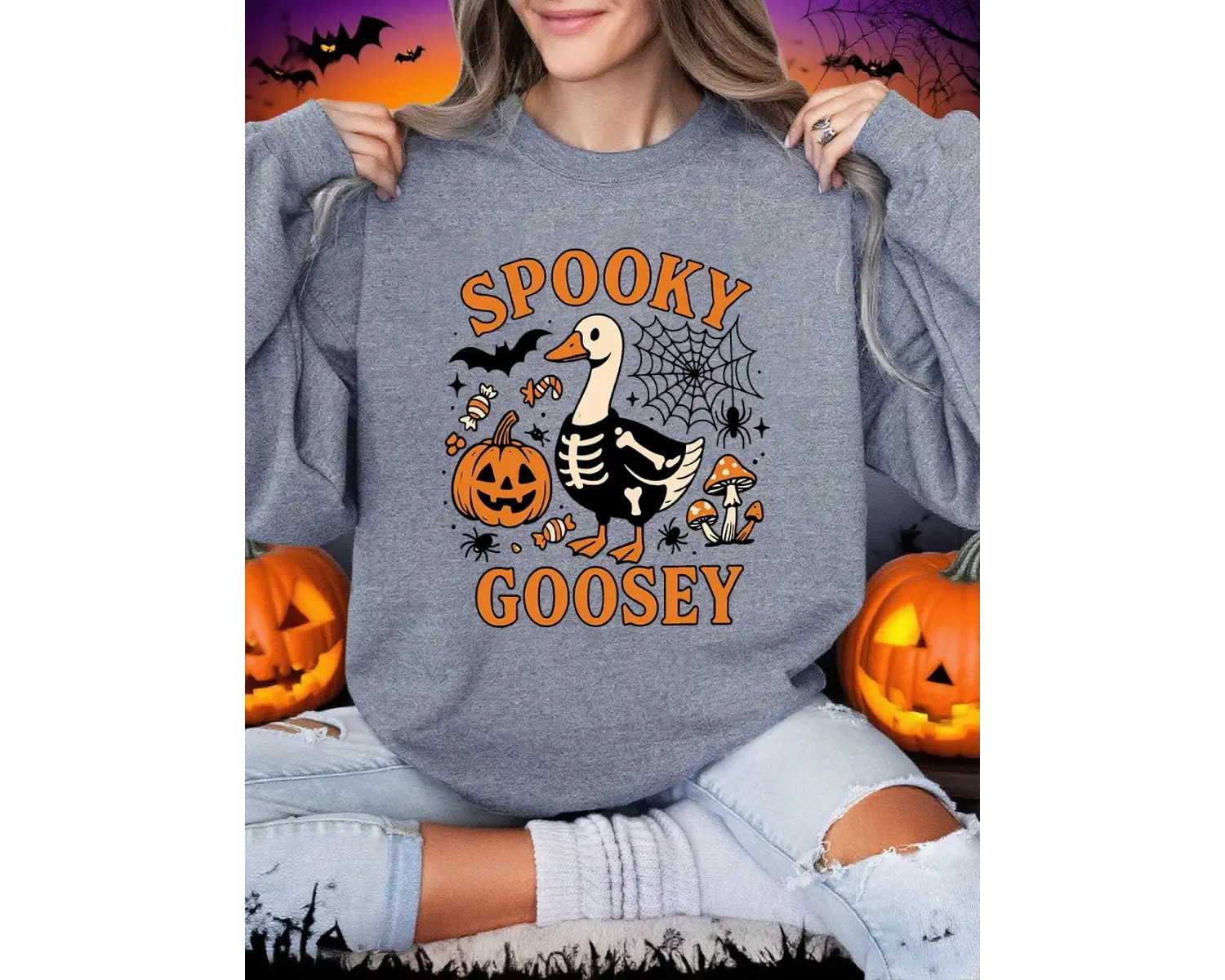 Cadılar bayramı Tişörtü Bayan Spooky Goosey Baskı Kapüşonlular Gevşek Polar Sıcak Bisiklet Ya