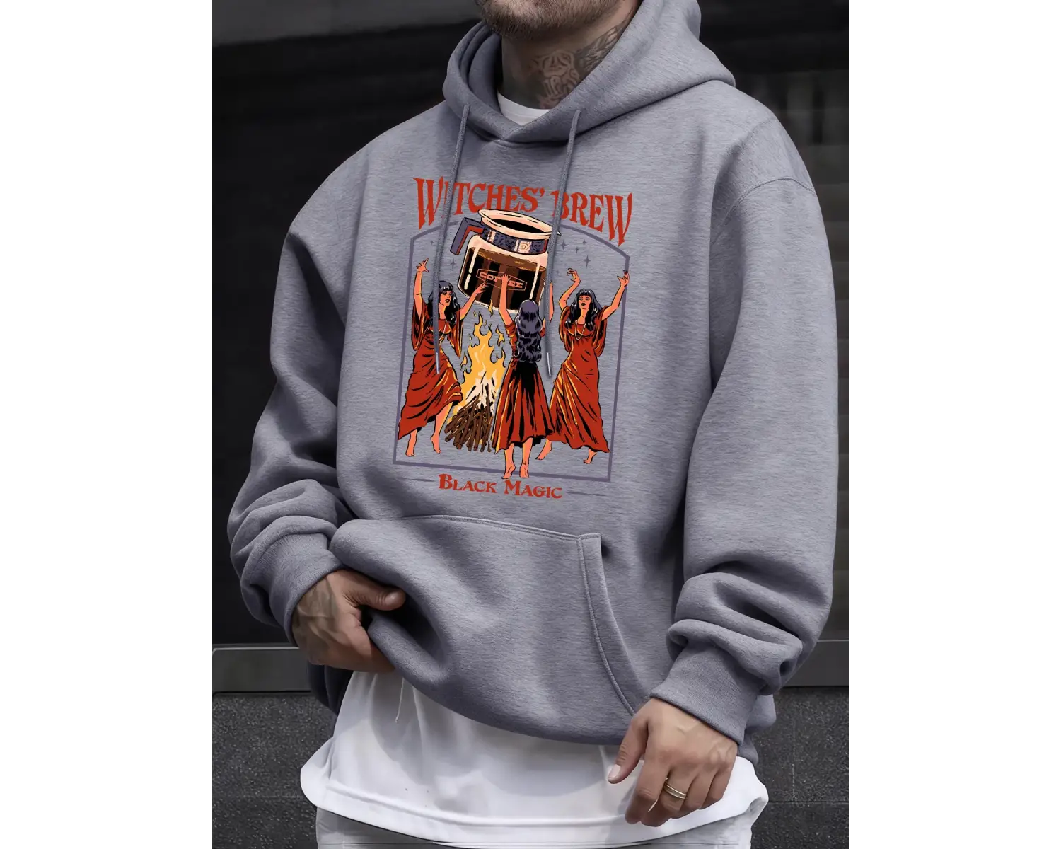 Cadılar Brew Black Magic Baskılı Erkek Kazak Rahat Kazak Gevşek Trendy Tüm Maç Hoody Unisex S