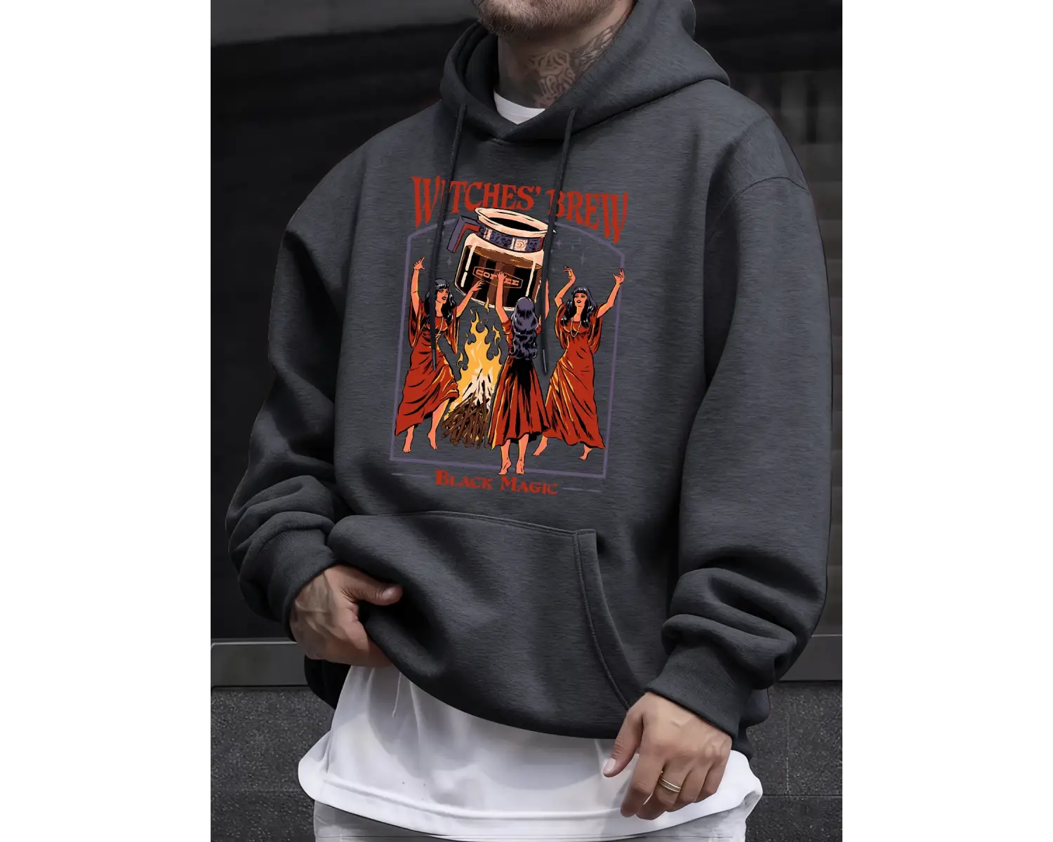 Cadılar Brew Black Magic Baskılı Erkek Kazak Rahat Kazak Gevşek Trendy Tüm Maç Hoody Unisex S