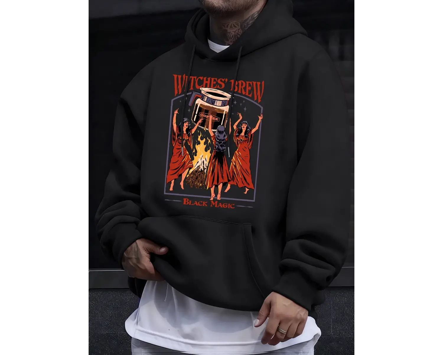 Cadılar Brew Black Magic Baskılı Erkek Kazak Rahat Kazak Gevşek Trendy Tüm Maç Hoody Unisex S