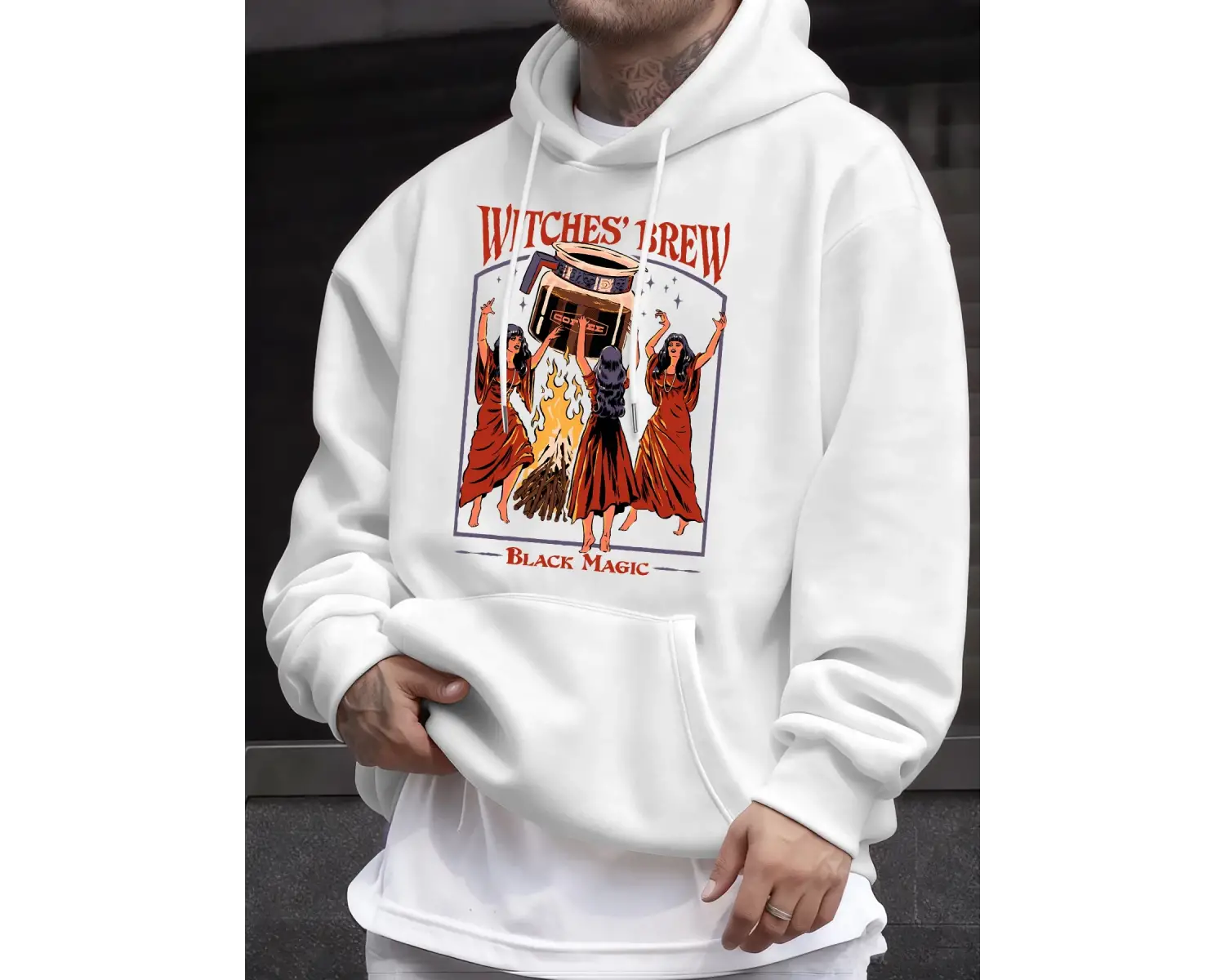 Cadılar Brew Black Magic Baskılı Erkek Kazak Rahat Kazak Gevşek Trendy Tüm Maç Hoody Unisex S