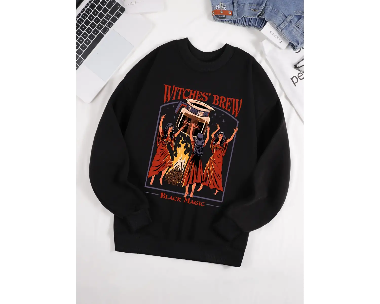 Cadılar Brew Siyah Sihirli Baskılar Kazak Erkekler Tüm Maç Polar Kazak Unisex Rahat Sonbahar