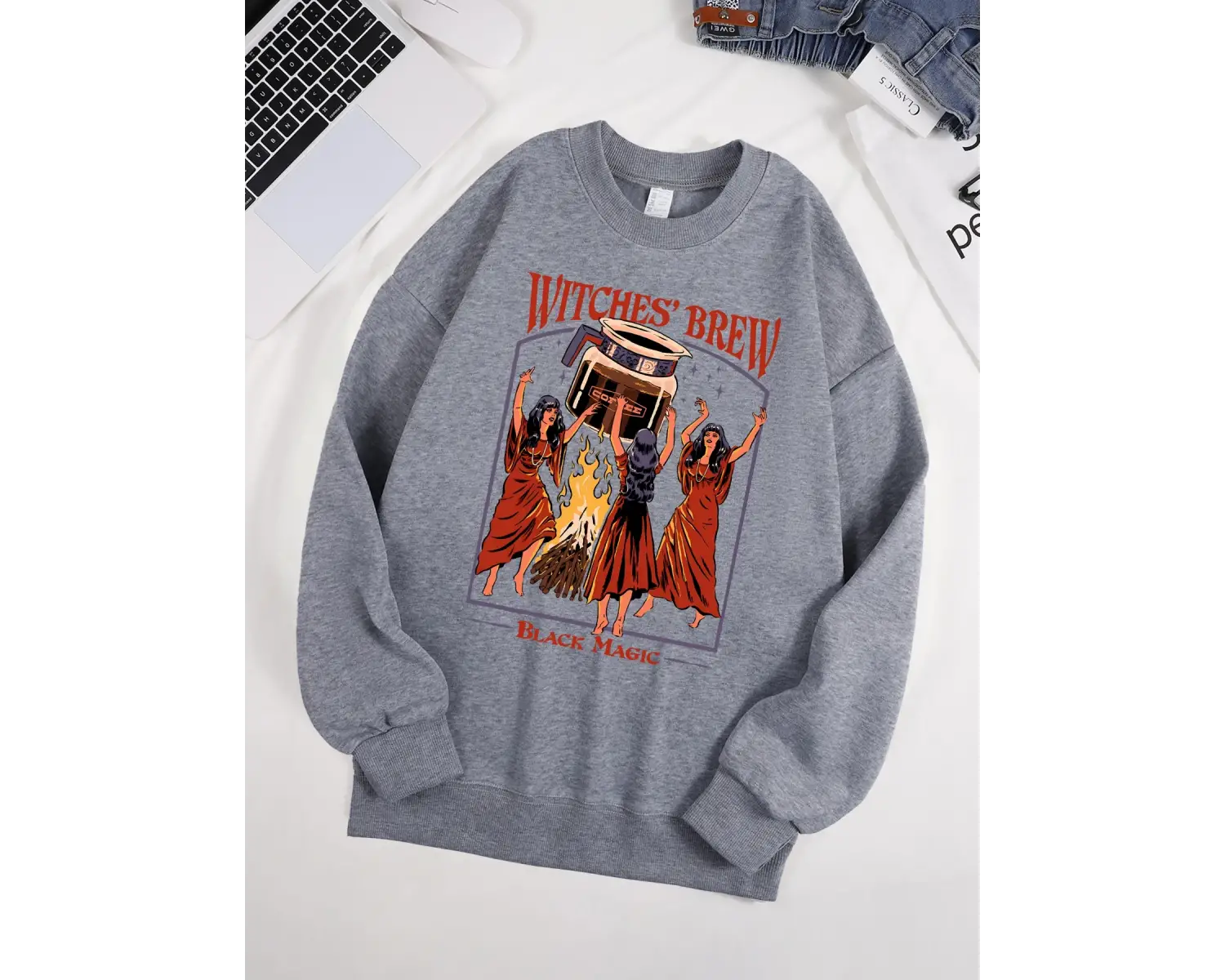 Cadılar Brew Siyah Sihirli Baskılar Kazak Erkekler Tüm Maç Polar Kazak Unisex Rahat Sonbahar