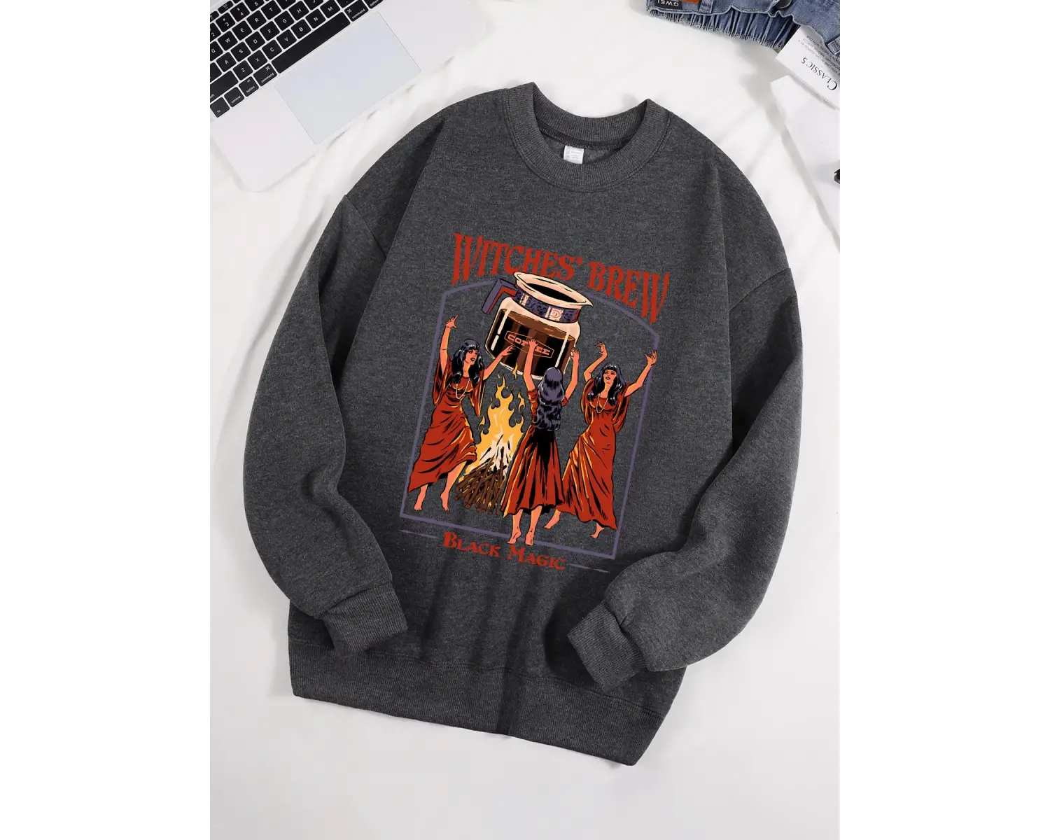 Cadılar Brew Siyah Sihirli Baskılar Kazak Erkekler Tüm Maç Polar Kazak Unisex Rahat Sonbahar