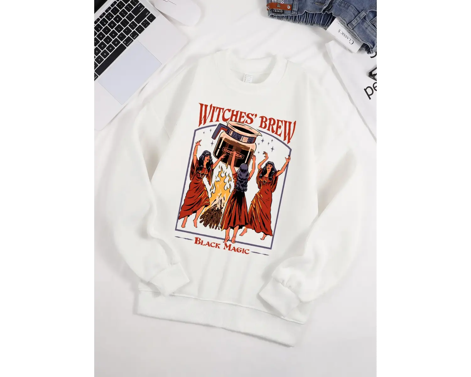 Cadılar Brew Siyah Sihirli Baskılar Kazak Erkekler Tüm Maç Polar Kazak Unisex Rahat Sonbahar