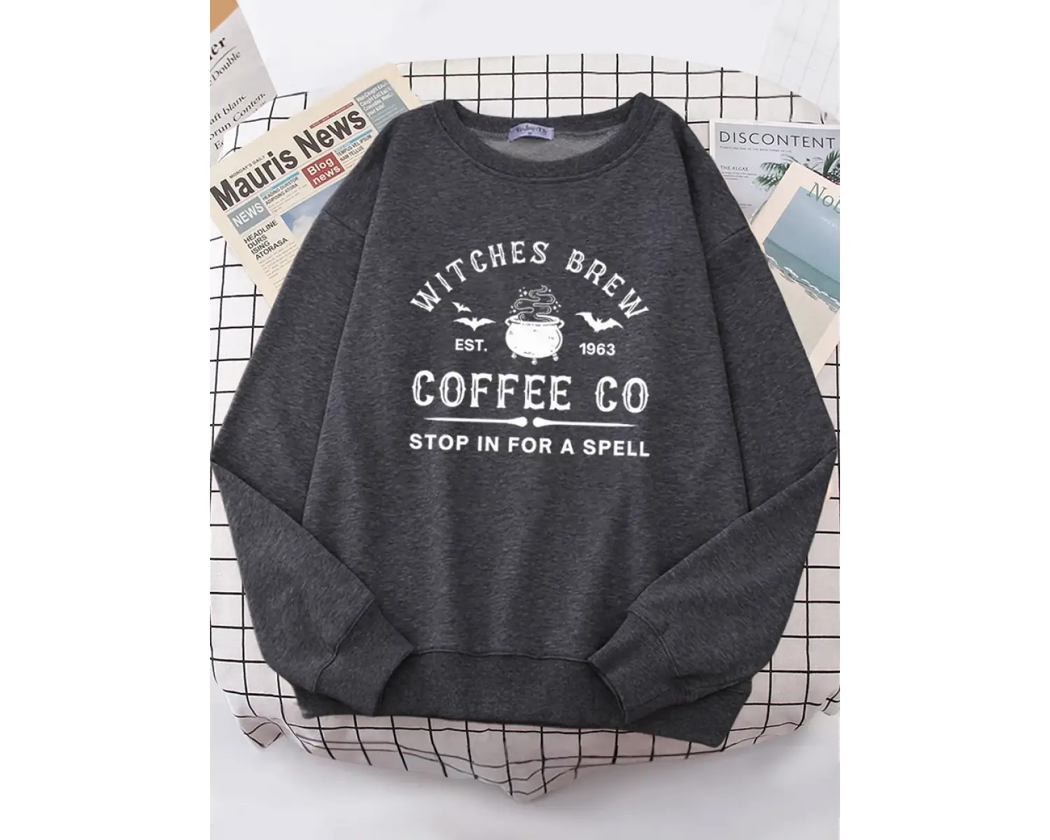 Cadılar Demlemek Kahve Mektup Baskı Basit Düz Renk Mektup Baskı Bayan Tişörtü Uzun Kollu Sıca