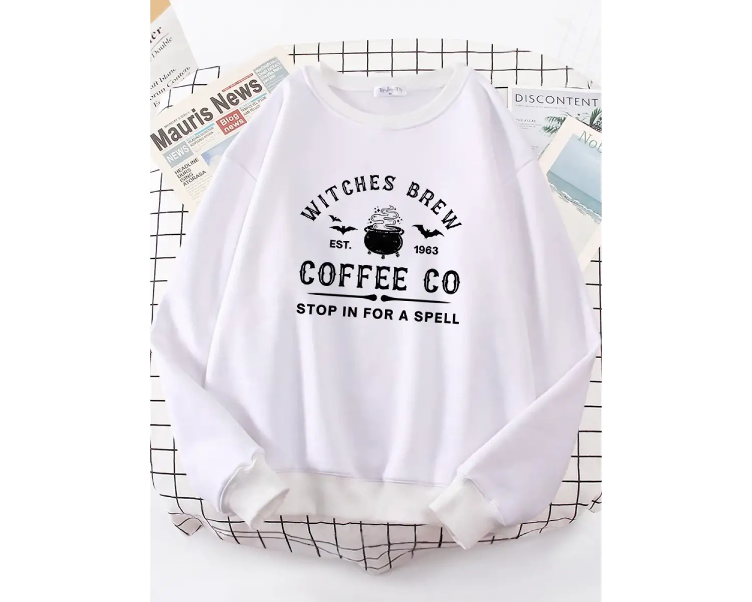 Cadılar Demlemek Kahve Mektup Baskı Basit Düz Renk Mektup Baskı Bayan Tişörtü Uzun Kollu Sıca