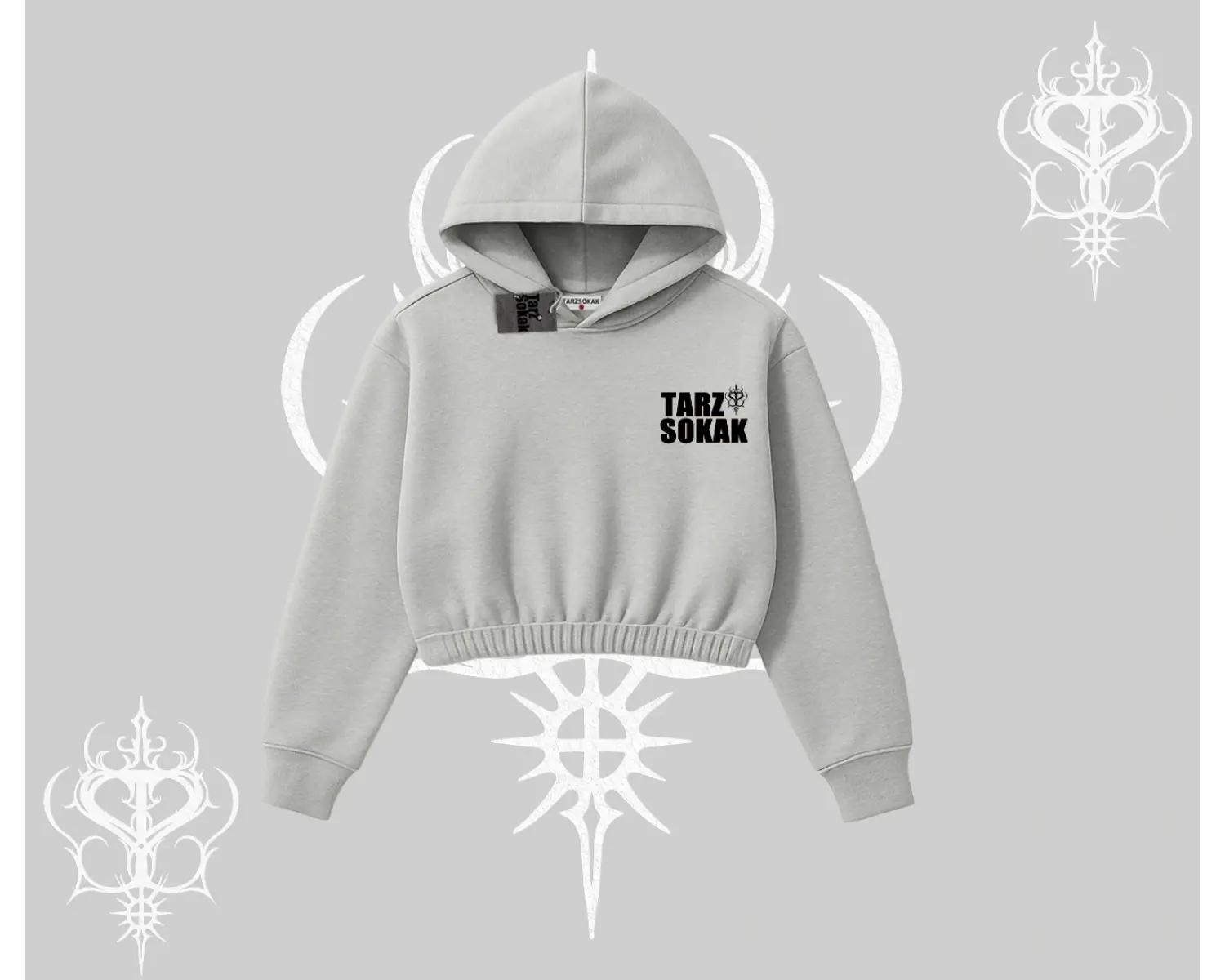 Cafe - Butik - Galeri vb işyerlerine  Kadın Kapşonlu Crop  Sweatshirt