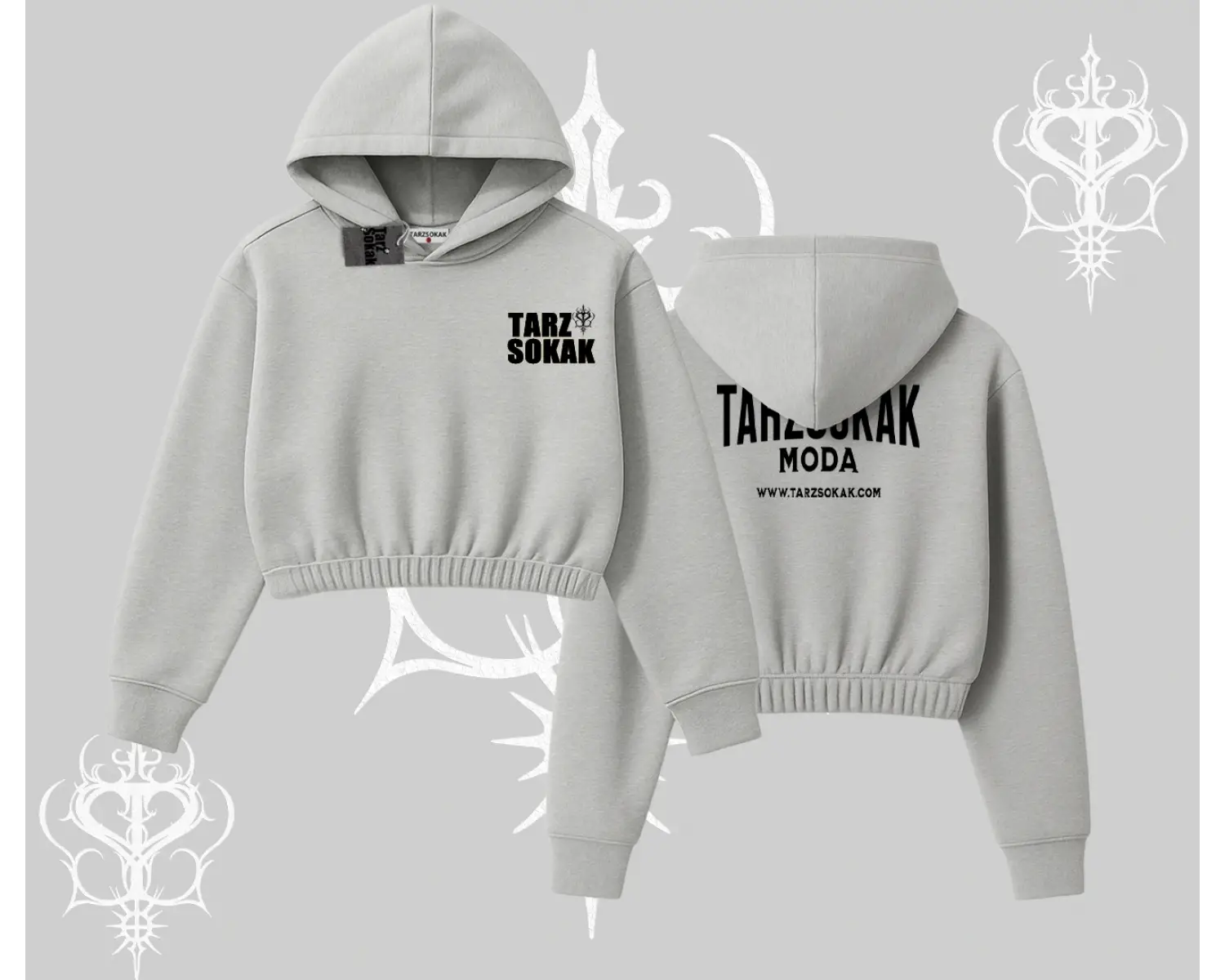 Cafe - Butik - Galeri vb işyerlerine  Kadın Kapşonlu Crop  Sweatshirt