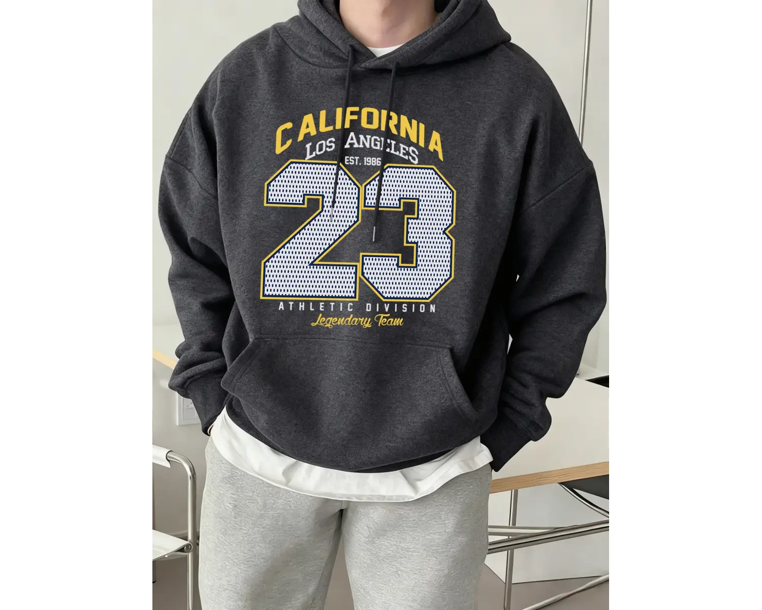 California Athletic Division Number 23 Baskılı Hoody Erkek Sokak Stili Yumuşak Sweatshirtler