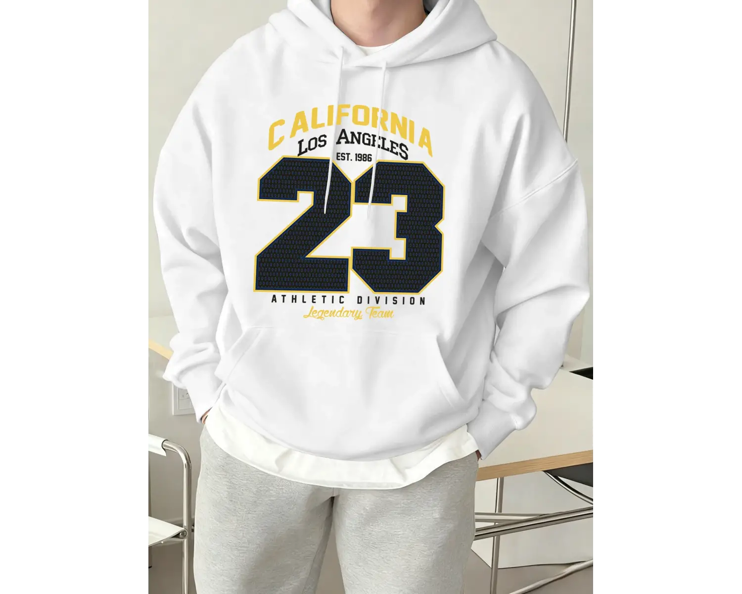California Athletic Division Number 23 Baskılı Hoody Erkek Sokak Stili Yumuşak Sweatshirtler