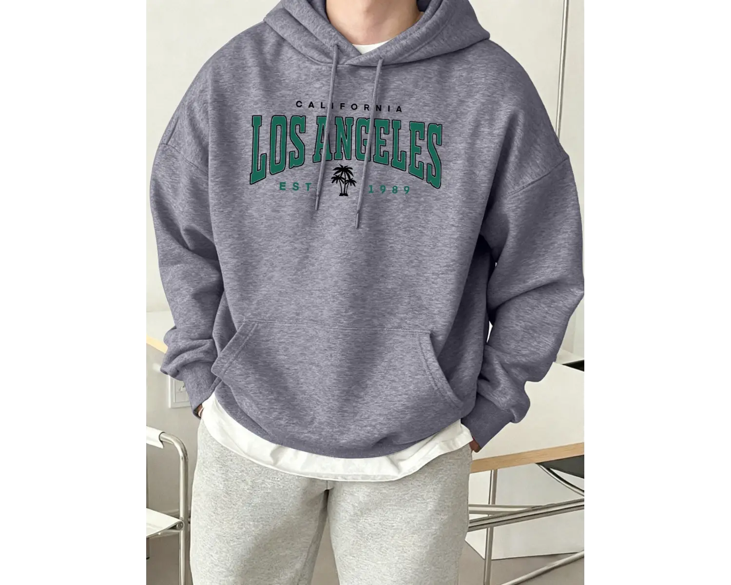 California Est 1989 Baskı Moda Kapüşonlu Üst Unisex Sonbahar Polar Giysiler Gevşek Cepli Tişö