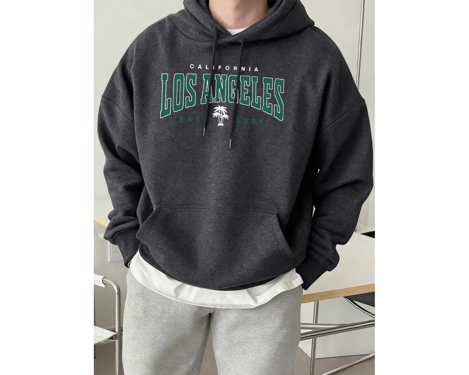 California Est 1989 Baskı Moda Kapüşonlu Üst Unisex Sonbahar Polar Giysiler Gevşek Cepli Tişö