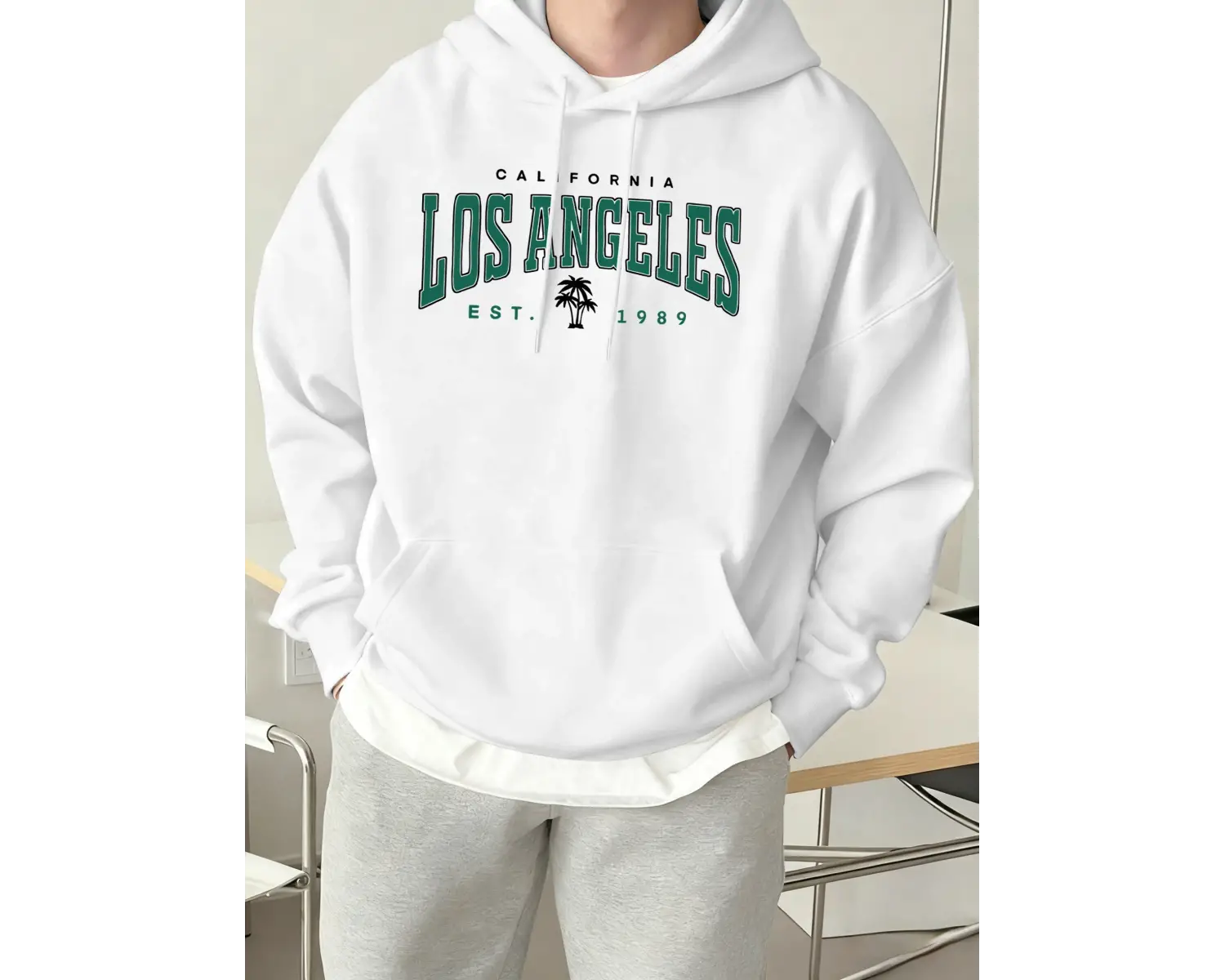 California Est 1989 Baskı Moda Kapüşonlu Üst Unisex Sonbahar Polar Giysiler Gevşek Cepli Tişö