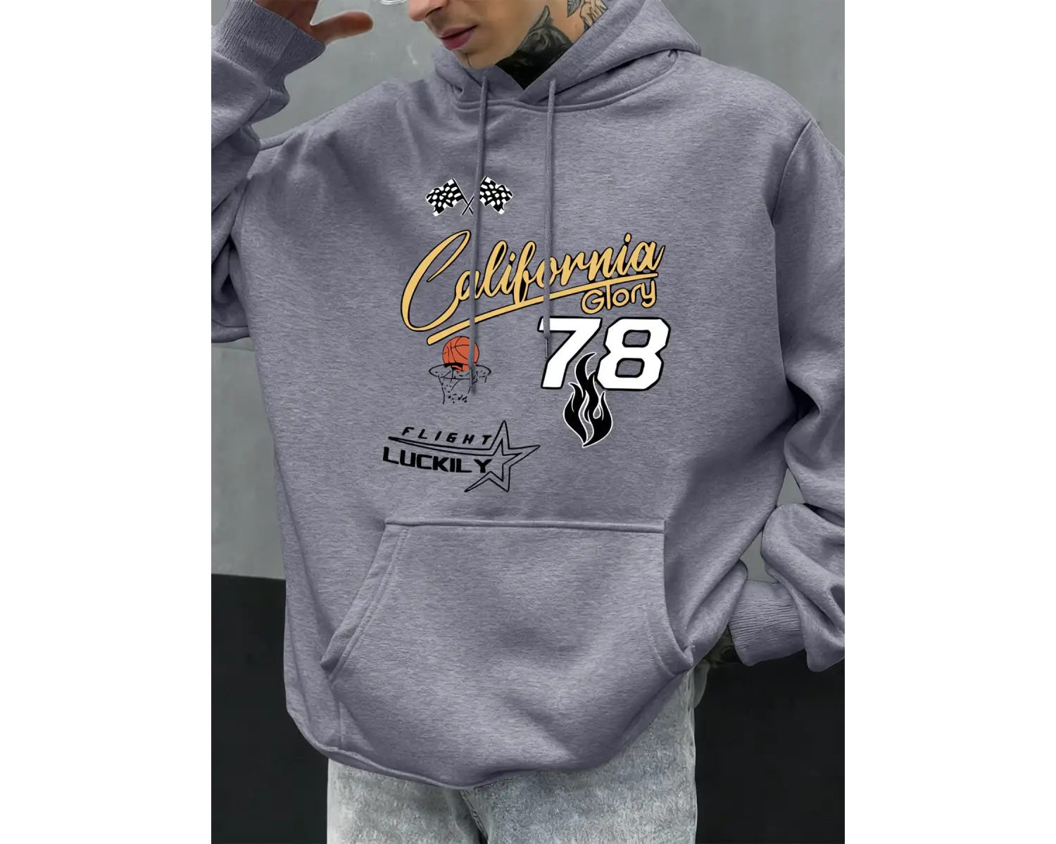 California Glory Basketbol Numarası 78 Baskılı Erkekler Kapüşonlular Polar Kazak Cep Hoody Mo