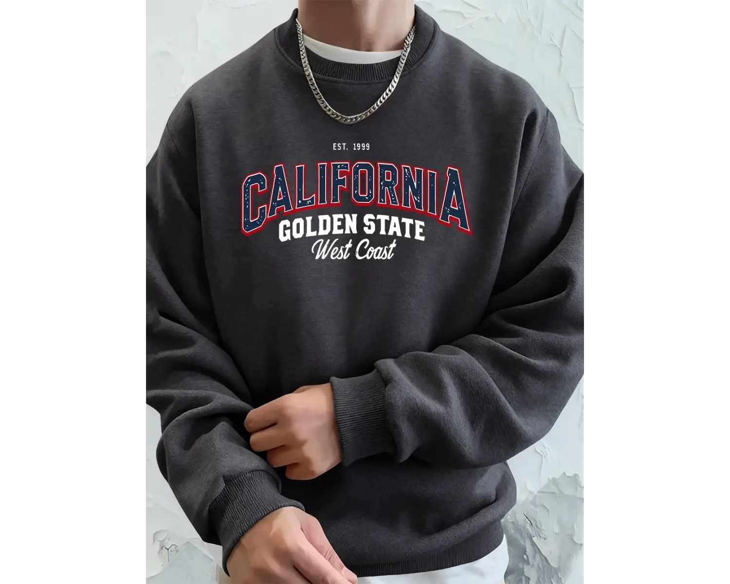 California Golden State Baskılı Erkek Kazak Kış Bisiklet Yaka Kapşonlu Sokak Polar Sıcak Gevş