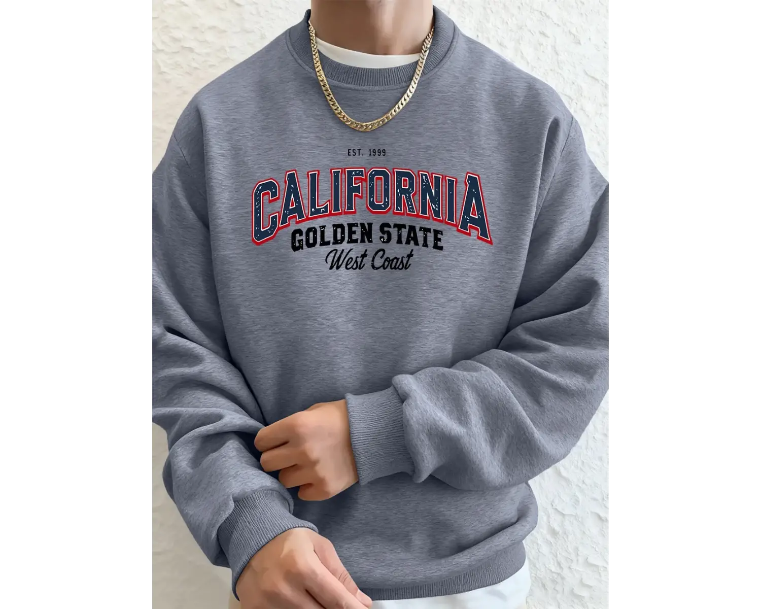 California Golden State Baskılı Erkek Kazak Kış Bisiklet Yaka Kapşonlu Sokak Polar Sıcak Gevş