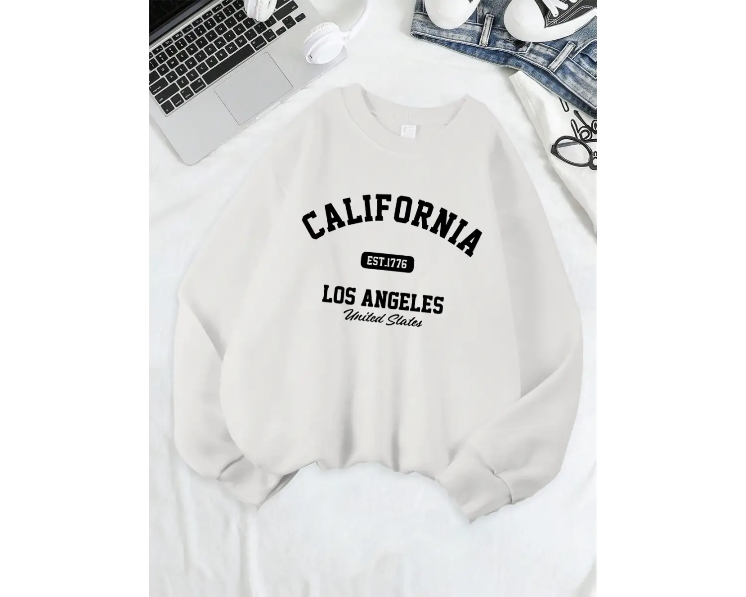 California Los Angeles Est 1776 Baskılar Tişörtü Kadın Bisiklet Yaka Temelleri Kapüşonlular G