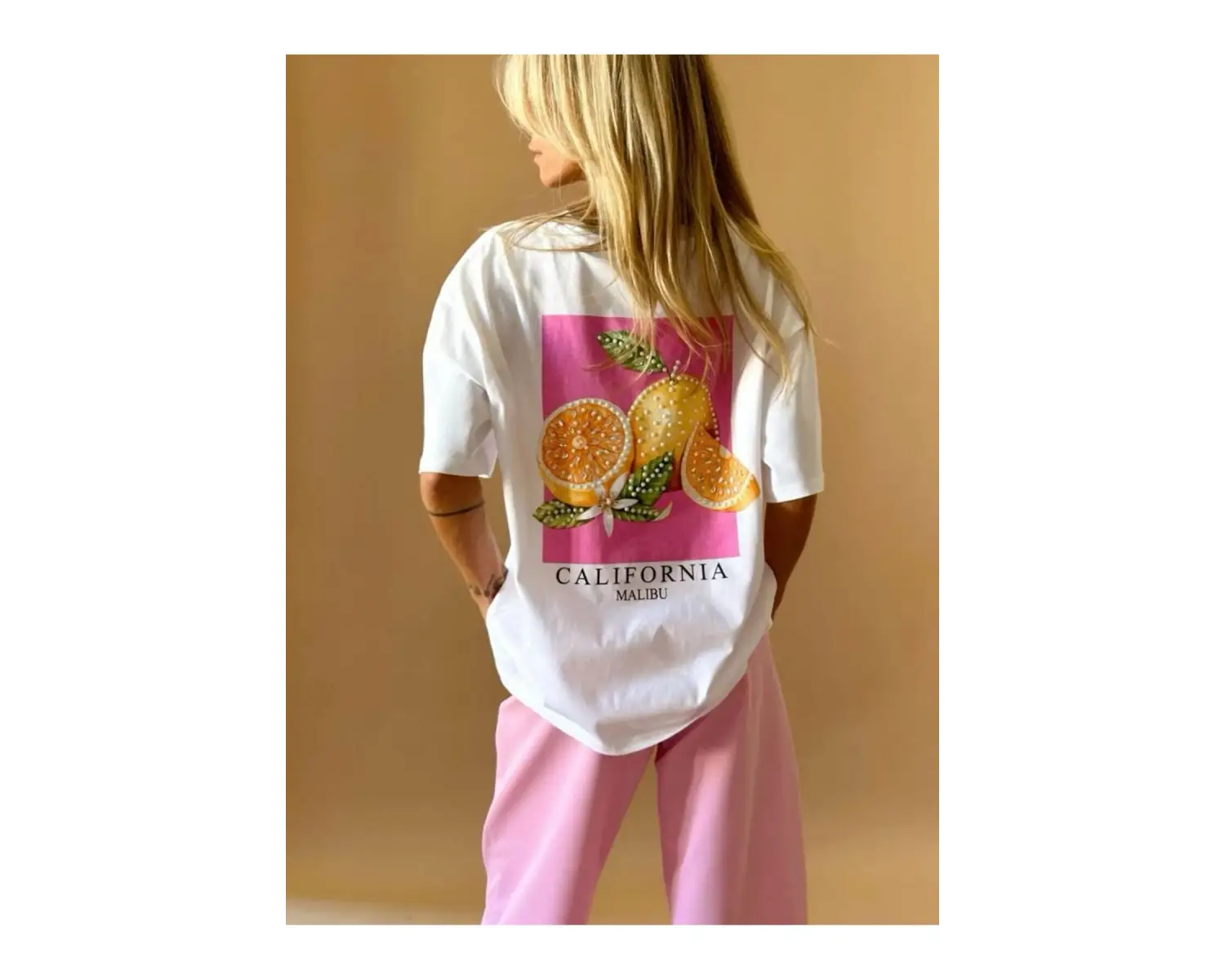 californıa malibu özel tasarım Sırt baskılı kadın oversize t-shirt