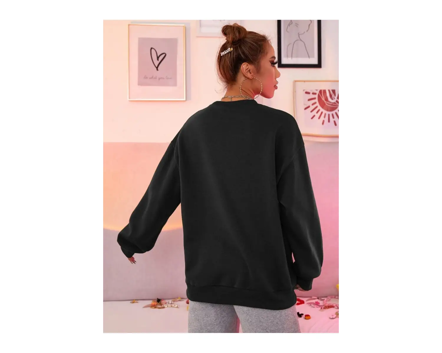 Calıfornia Özel Seri Oversize Bisiklet Yaka Pamuklu Sweatshirt Siyah