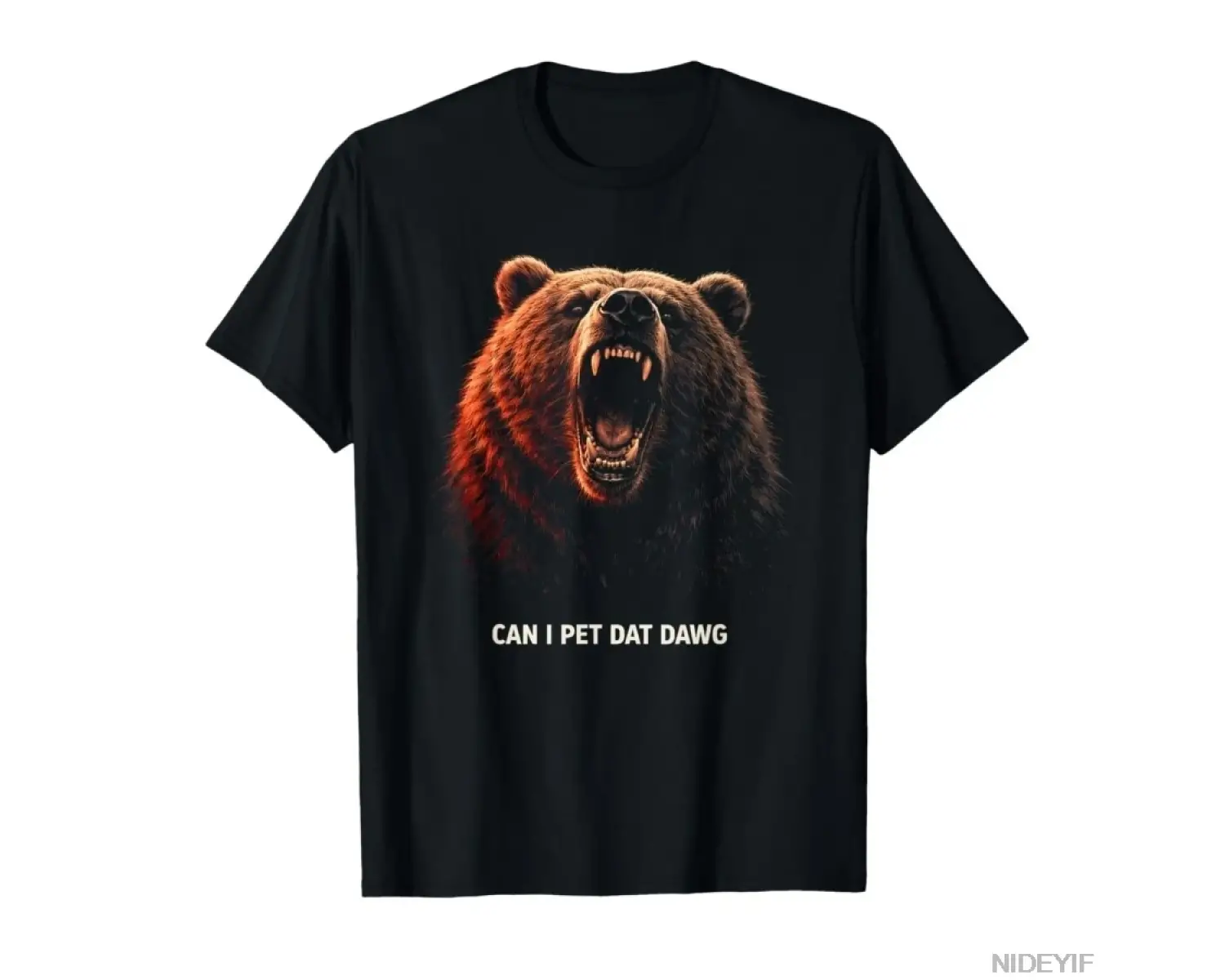 Can I Pet Dat Dawg Kırmızı Kükreyen Grizzly Bear Meme T-shirt Erkekler Kadınlar Için % 100% P