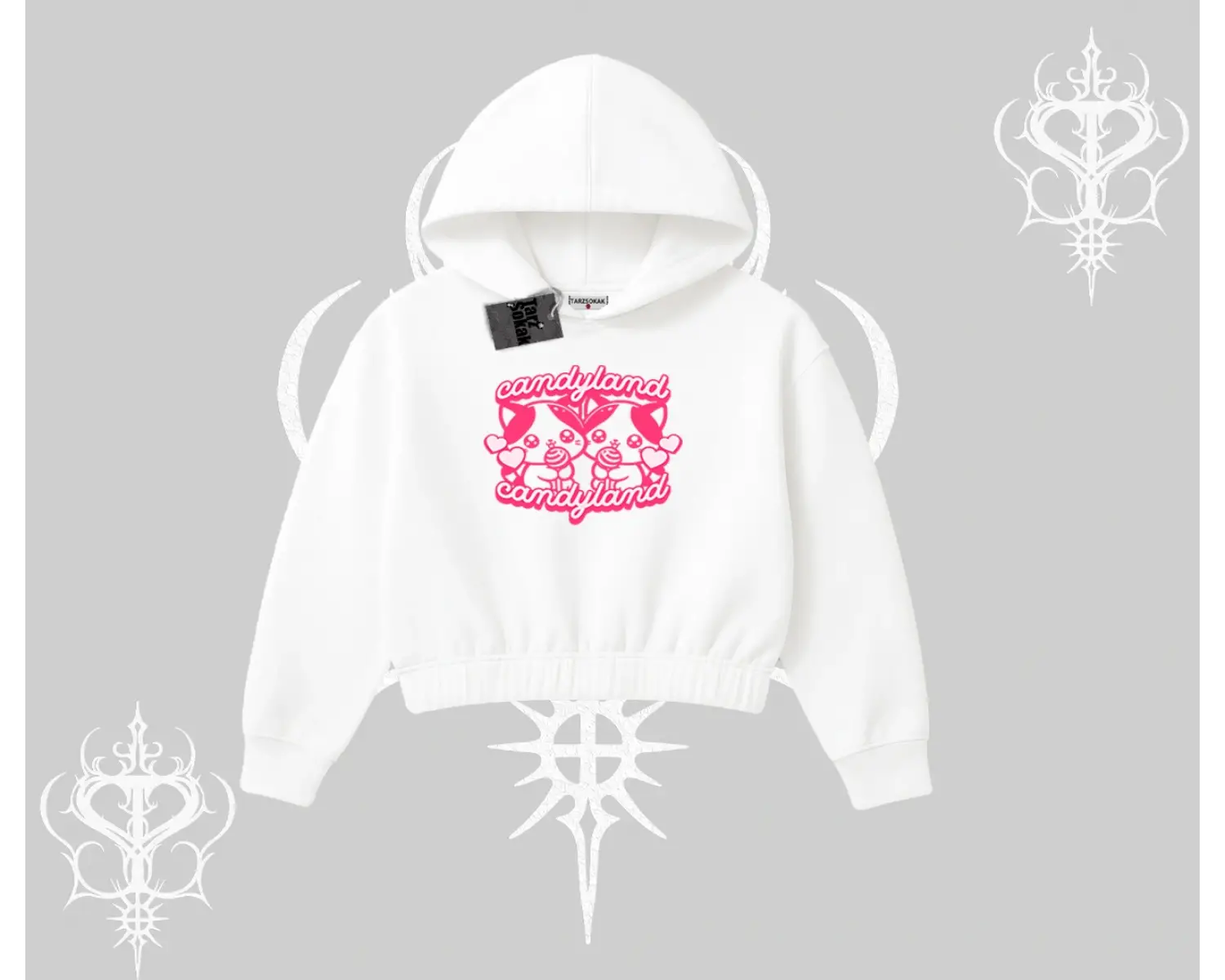 Candyland Yazılı Sevimli Kedi Baskılı Babby Tee Tshirt