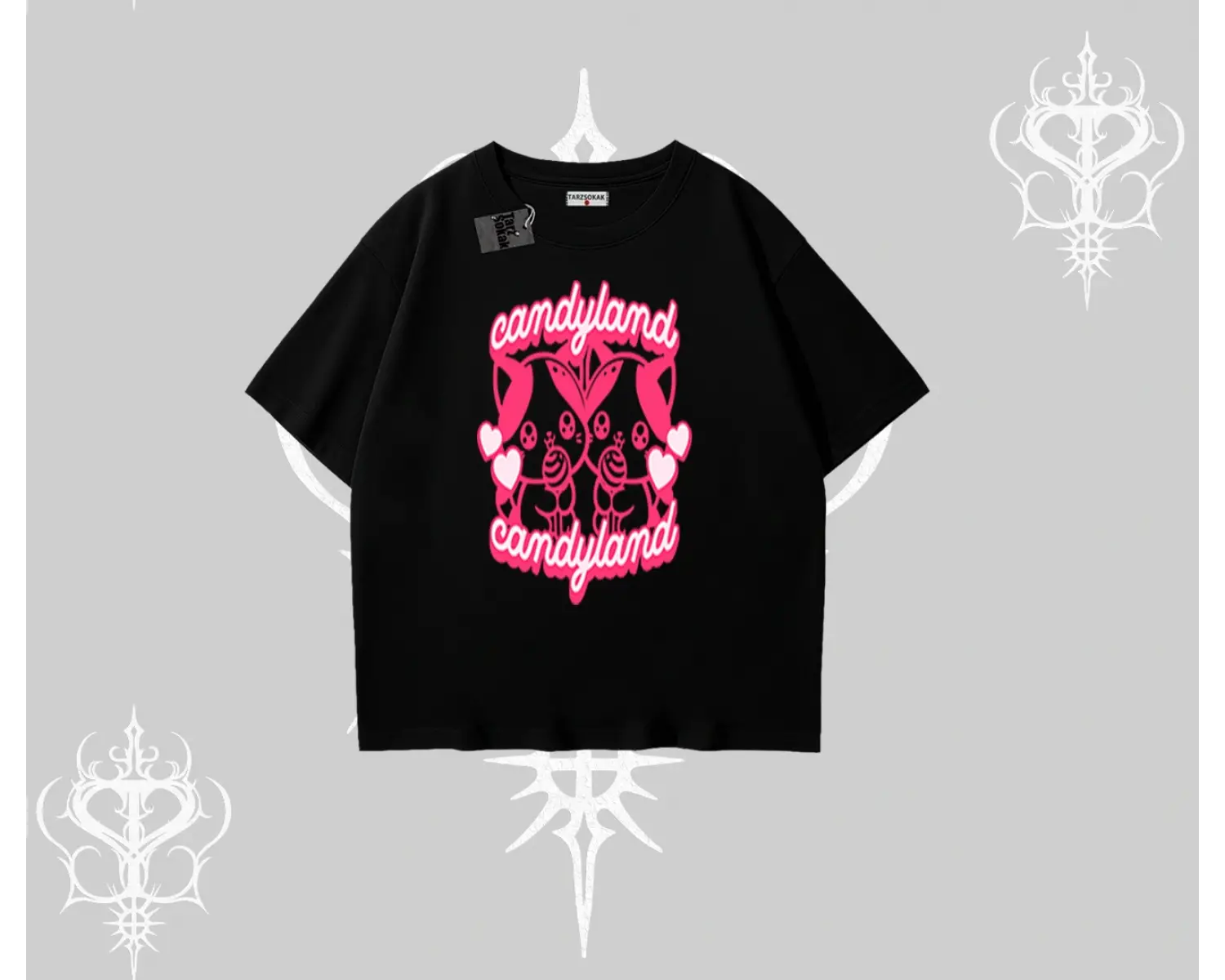 Candyland Yazılı Sevimli Kedi Baskılı Biskilet Sweatshirt