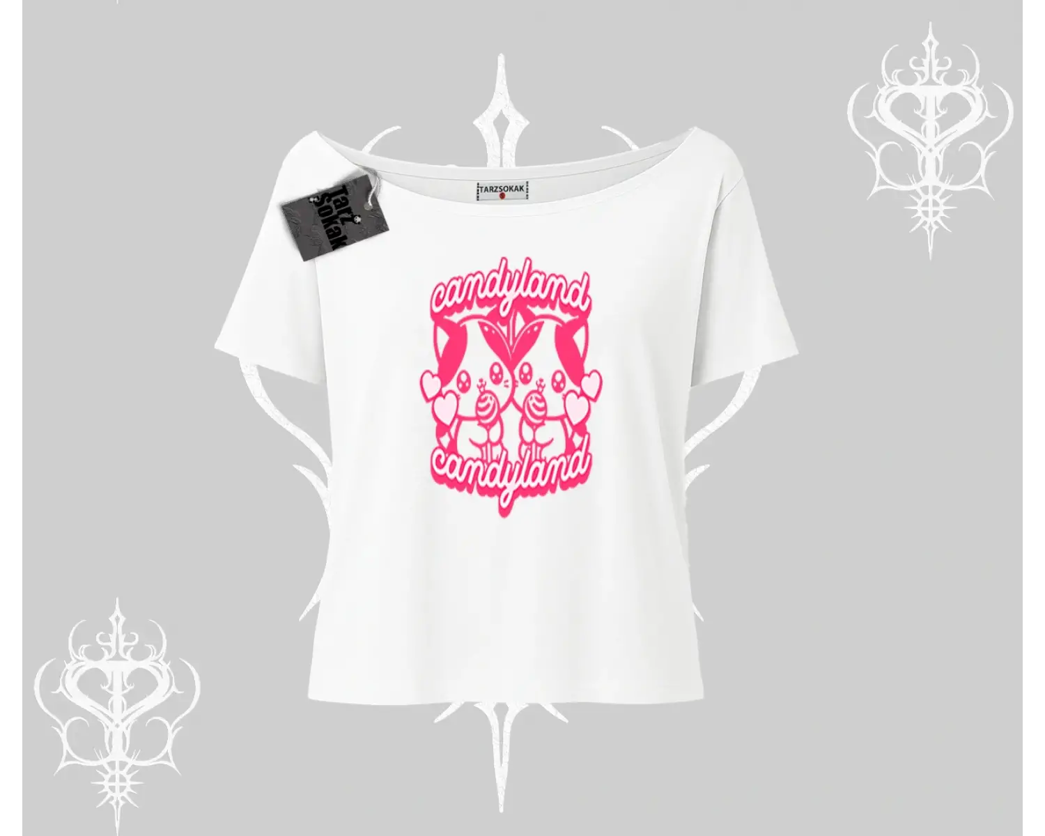 Candyland Yazılı Sevimli Kedi Baskılı Biskilet Sweatshirt