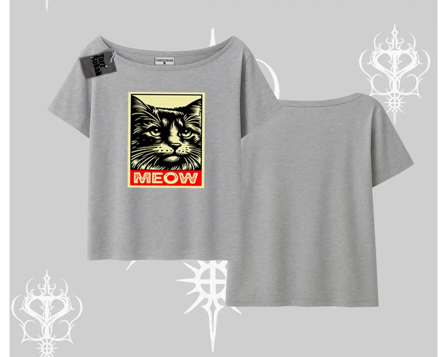 Candyland Yazılı Sevimli Kedi Baskılı Kapşonlu Crop Sweatshirt