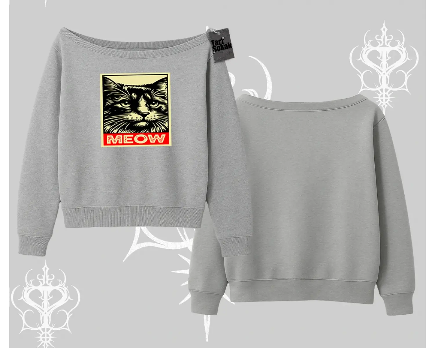 Candyland Yazılı Sevimli Kedi Baskılı Kapşonlu Sweatshirt