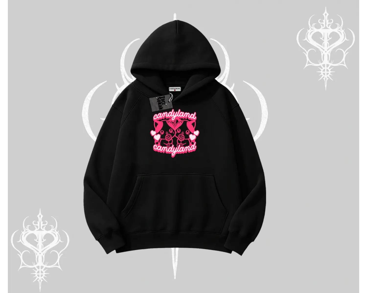 Candyland Yazılı Sevimli Kedi Baskılı Kayık Yaka Tshirt