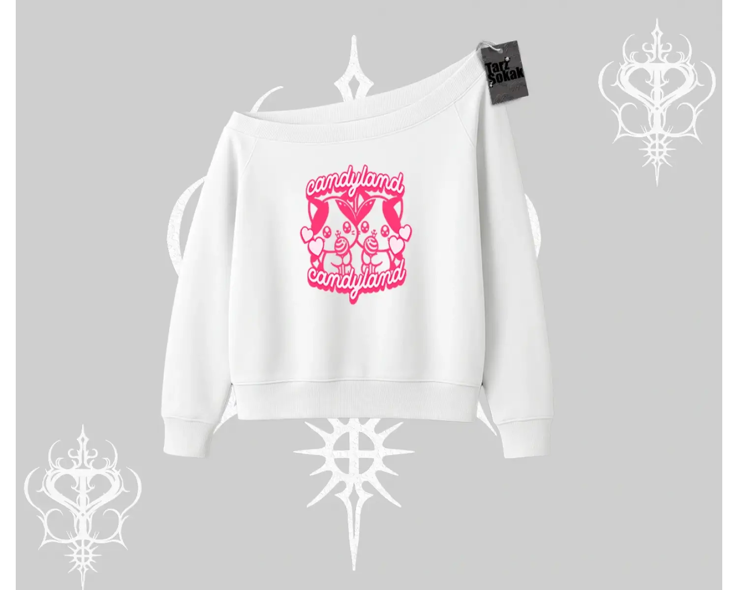 Candyland Yazılı Sevimli Kedi Baskılı Kolsuz Tshirt