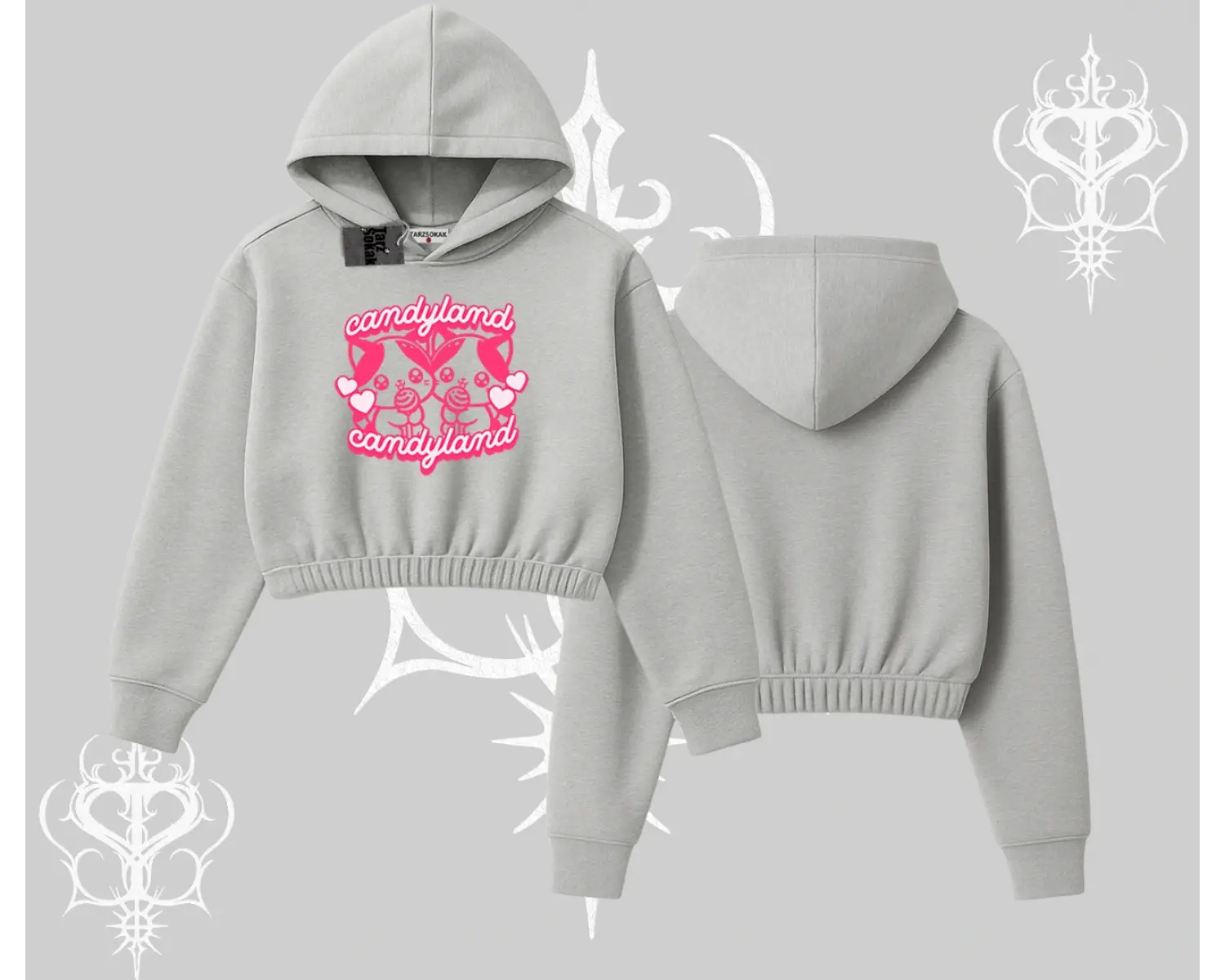 Candyland Yazılı Sevimli Kedi Baskılı Kolsuz Tshirt