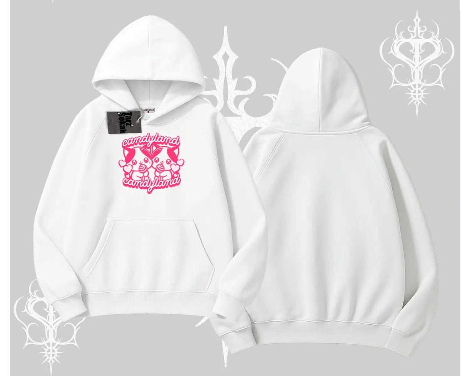 Candyland Yazılı Sevimli Kedi Baskılı Oversize Tshirt