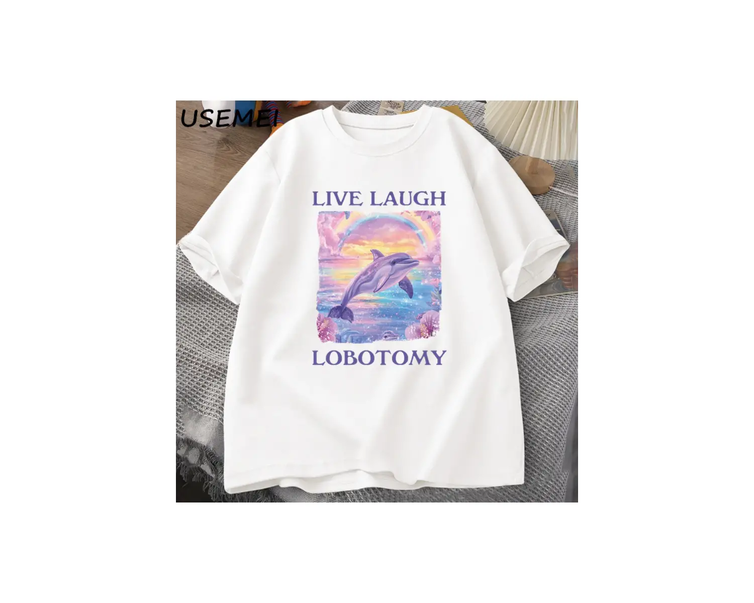 Canlı Gülmek Lobotomi TErkekler Komik Yunus Meme T-shirt Aptal Garip Pamuk Kısa Kollu 2814