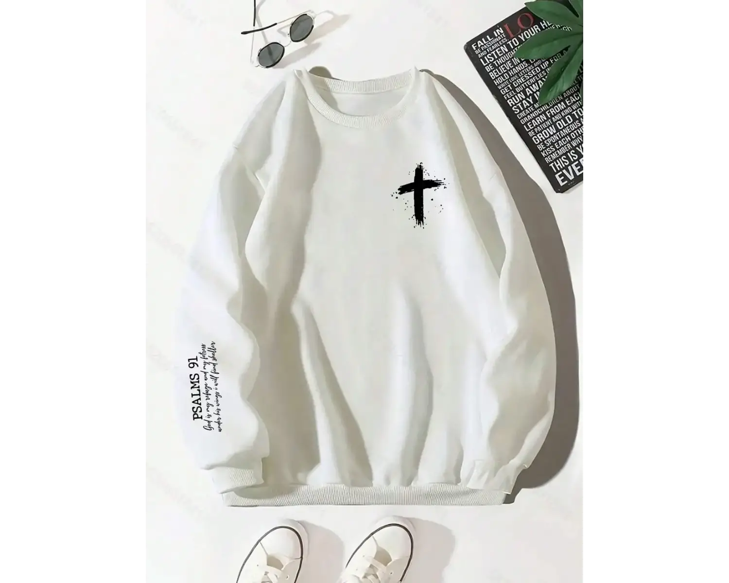 Çapraz & İncil psps91 baskı kadın tişörtü Harajuku Fit giysi moda büyük boy kazak rahat kürk-